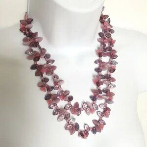 Purple flowers and leaves beaded necklace purple pink
